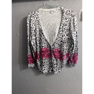 Cache Womens Black Gray Pink V Neck Cardigan Sweater  Size‎ XL